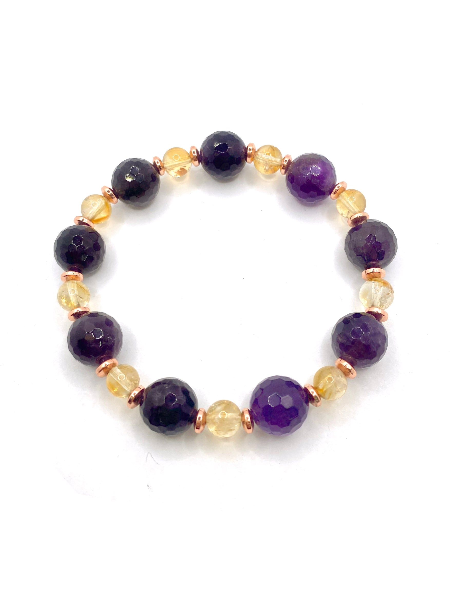 Sertifikalı Orijinal Hakiki 10mm Fasetli Ametist - 6 mm Sitrin - Hematit Misinalı Bileklik