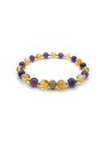 Sertifikalı Orijinal Hakiki 6mm Ametist - Sitrin - Gri Hematit - Zirkon Aparatlı Misinalı Bileklik