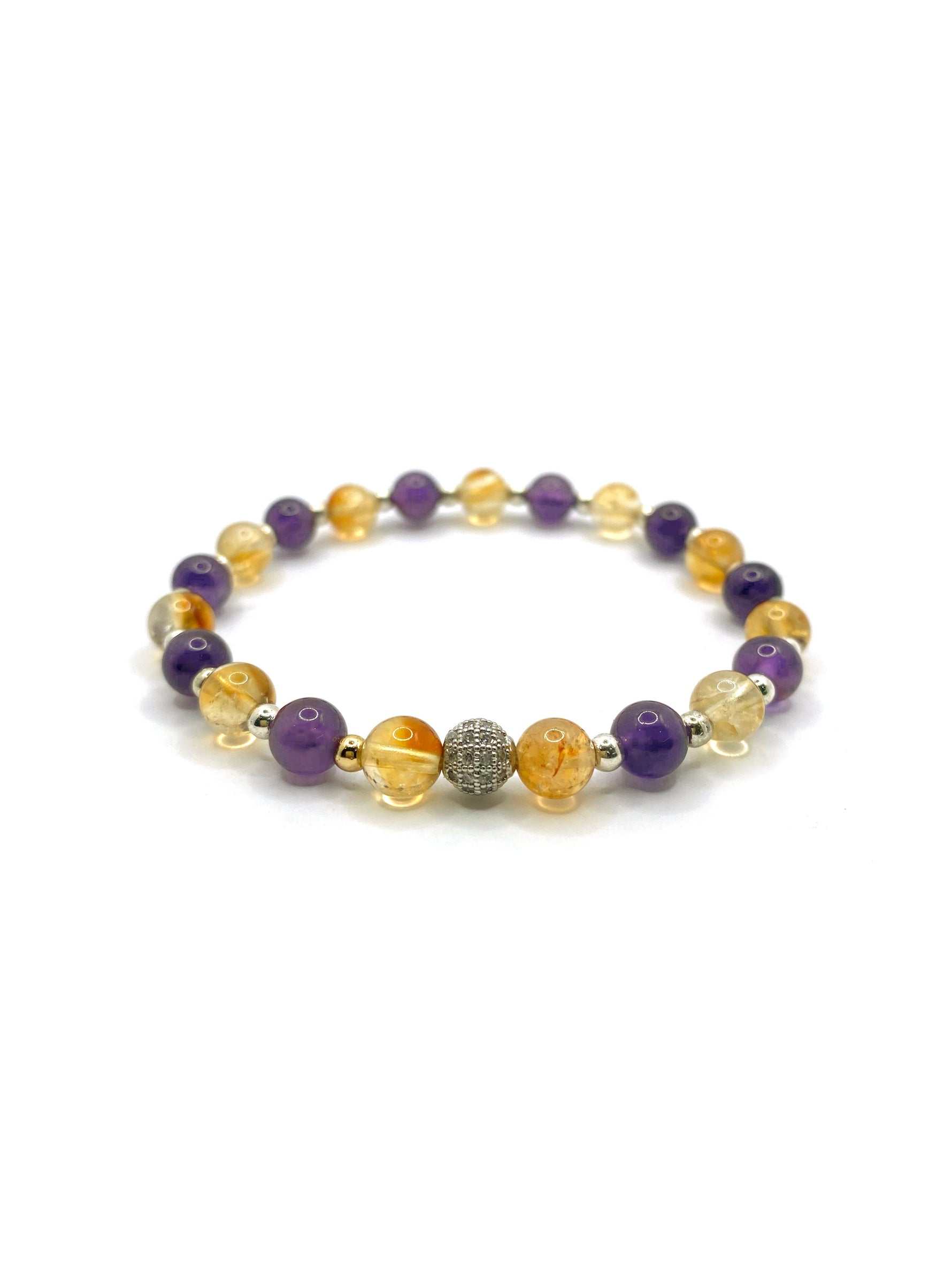 Sertifikalı Orijinal Hakiki 6mm Ametist - Sitrin - Gri Hematit - Zirkon Aparatlı Misinalı Bileklik