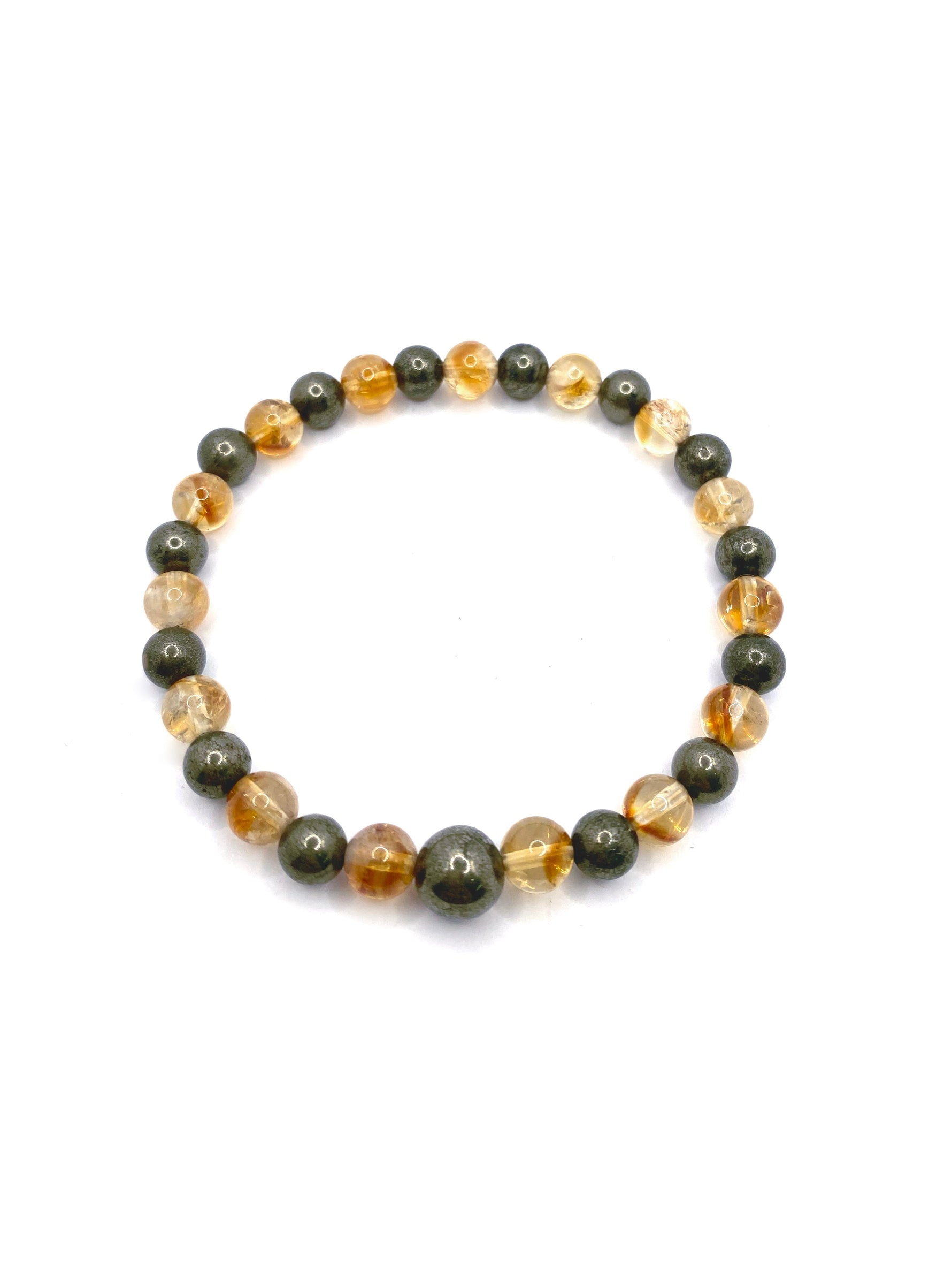 Sertifikalı Orijinal Hakiki 6mm Sitrin - Pirit Doğal Taş Misinalı Bileklik