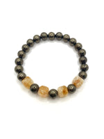 Sertifikalı Orijinal Hakiki 8mm Sitrin - Pirit Doğal Taş Misinalı Bileklik