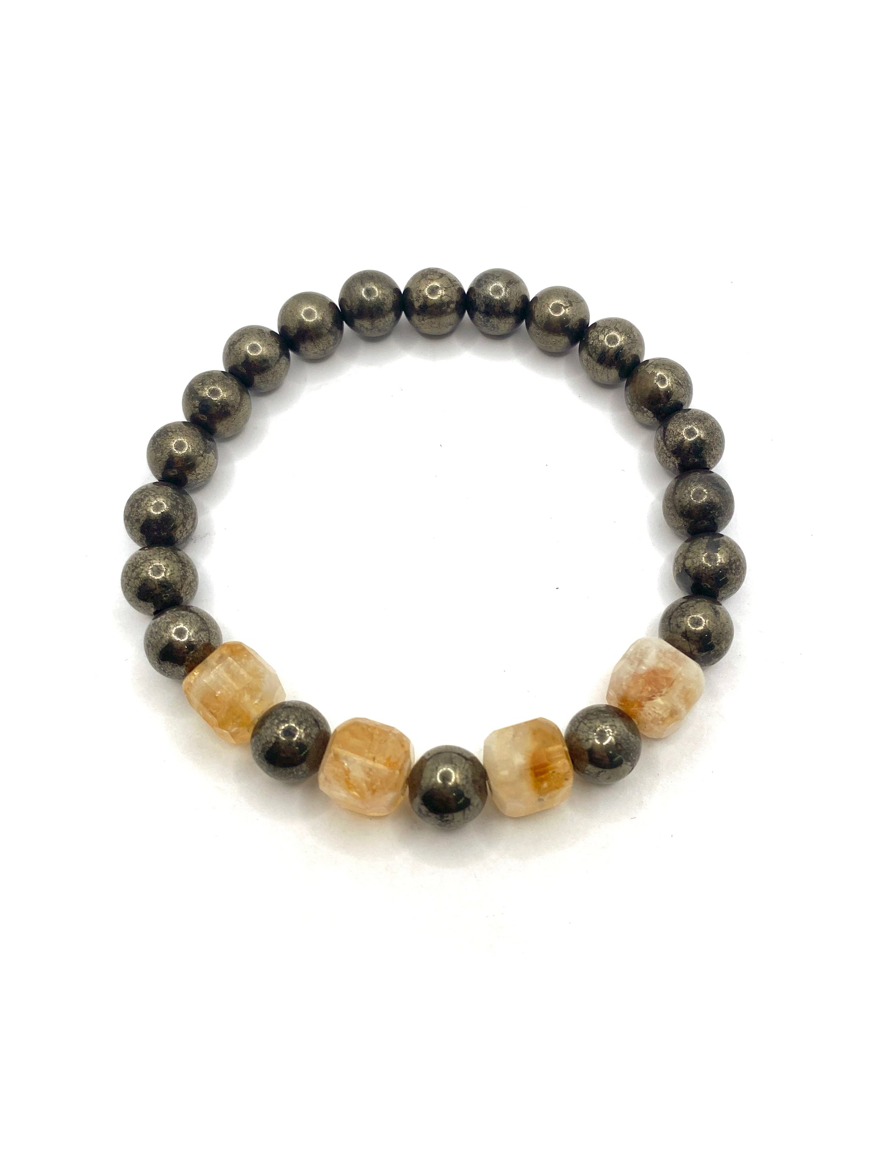 Sertifikalı Orijinal Hakiki 8mm Sitrin - Pirit Doğal Taş Misinalı Bileklik