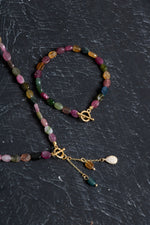 Sertifikalı Özel Kesim Turmalin  Altın Kaplama Gümüş Aparat Doğal Taş Set