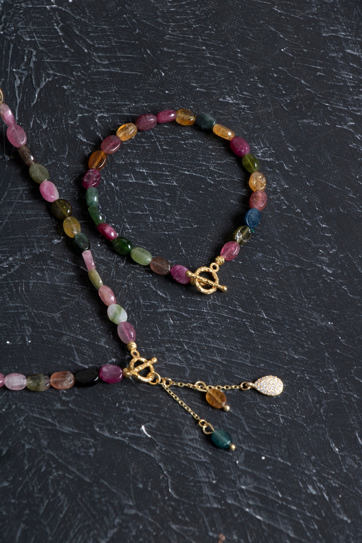 Sertifikalı Özel Kesim Turmalin  Altın Kaplama Gümüş Aparat Doğal Taş Set