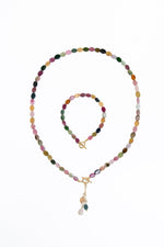 Sertifikalı Özel Kesim Turmalin  Altın Kaplama Gümüş Aparat Doğal Taş Set