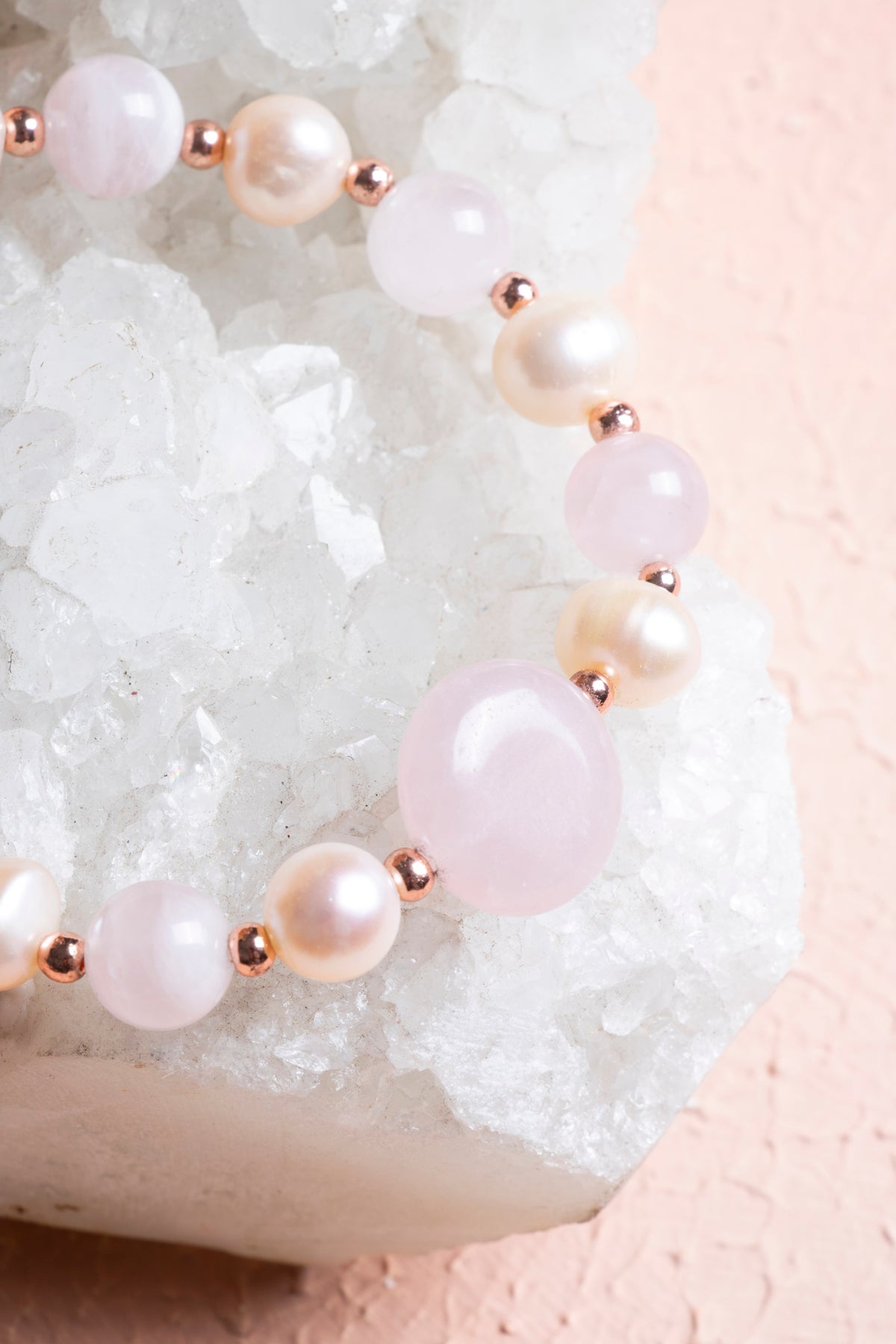 Sertifikalı Pembe Kuvars, İnci, Hematit Doğal Taş Bileklik