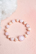 Sertifikalı Pembe Kuvars, İnci, Hematit Doğal Taş Bileklik