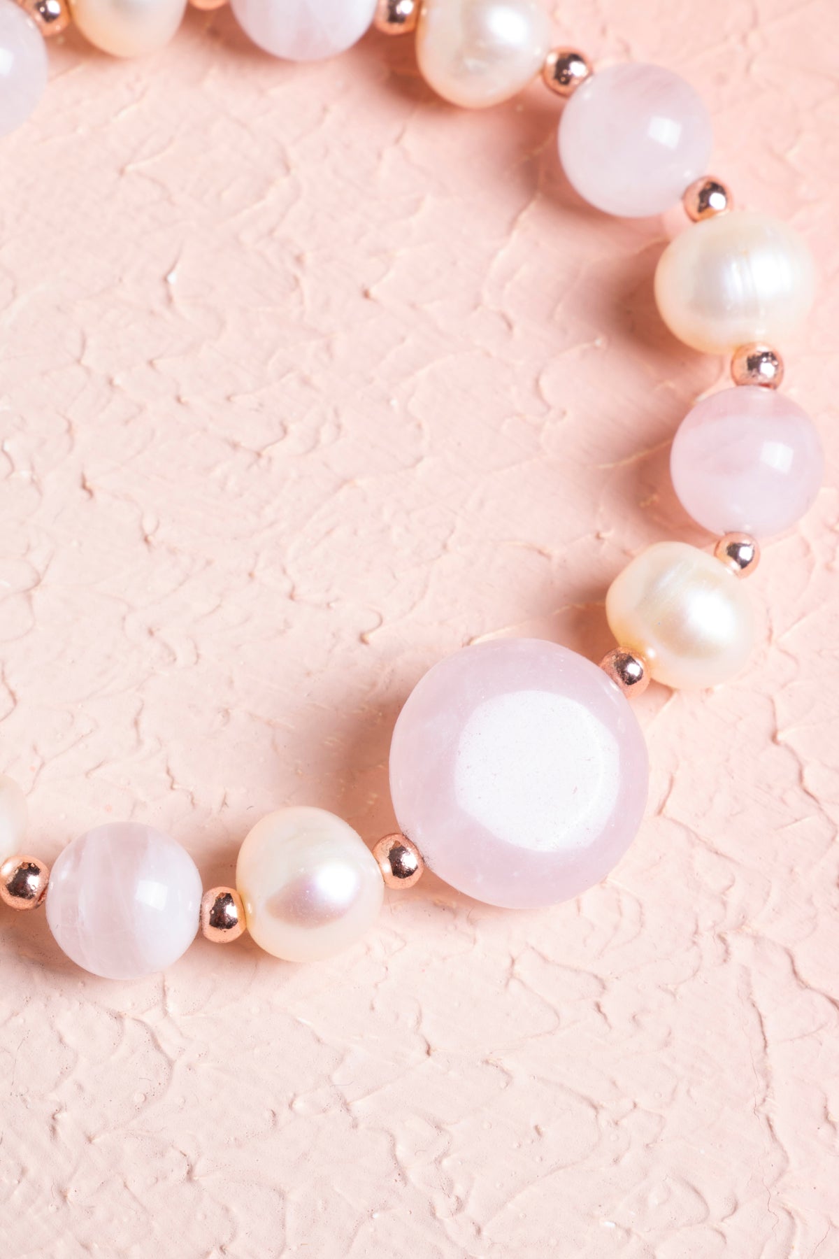 Sertifikalı Pembe Kuvars, İnci, Hematit Doğal Taş Bileklik