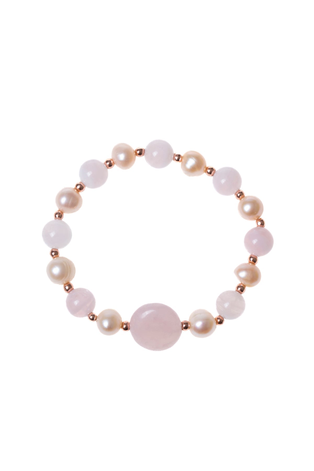 Sertifikalı Pembe Kuvars, İnci, Hematit Doğal Taş Bileklik