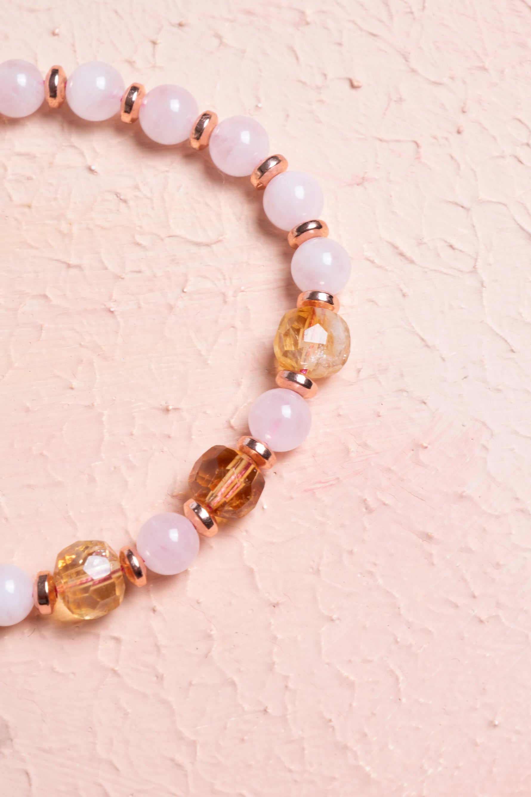 Sertifikalı Pembe Kuvars ,Sitrin Fasetli Doğal Taş Bileklik 