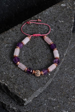 Sertifikalı Pembe Kuvars Ametist ve Hematit Bileklik