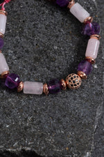 Sertifikalı Pembe Kuvars Ametist ve Hematit Bileklik