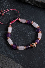 Sertifikalı Pembe Kuvars Ametist ve Hematit Bileklik