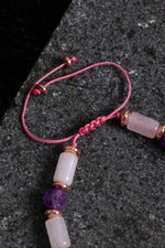 Sertifikalı Pembe Kuvars Ametist ve Hematit Bileklik