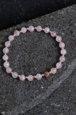 Sertifikalı Pembe Kuvars ve Hematit Doğal Taş Bileklik