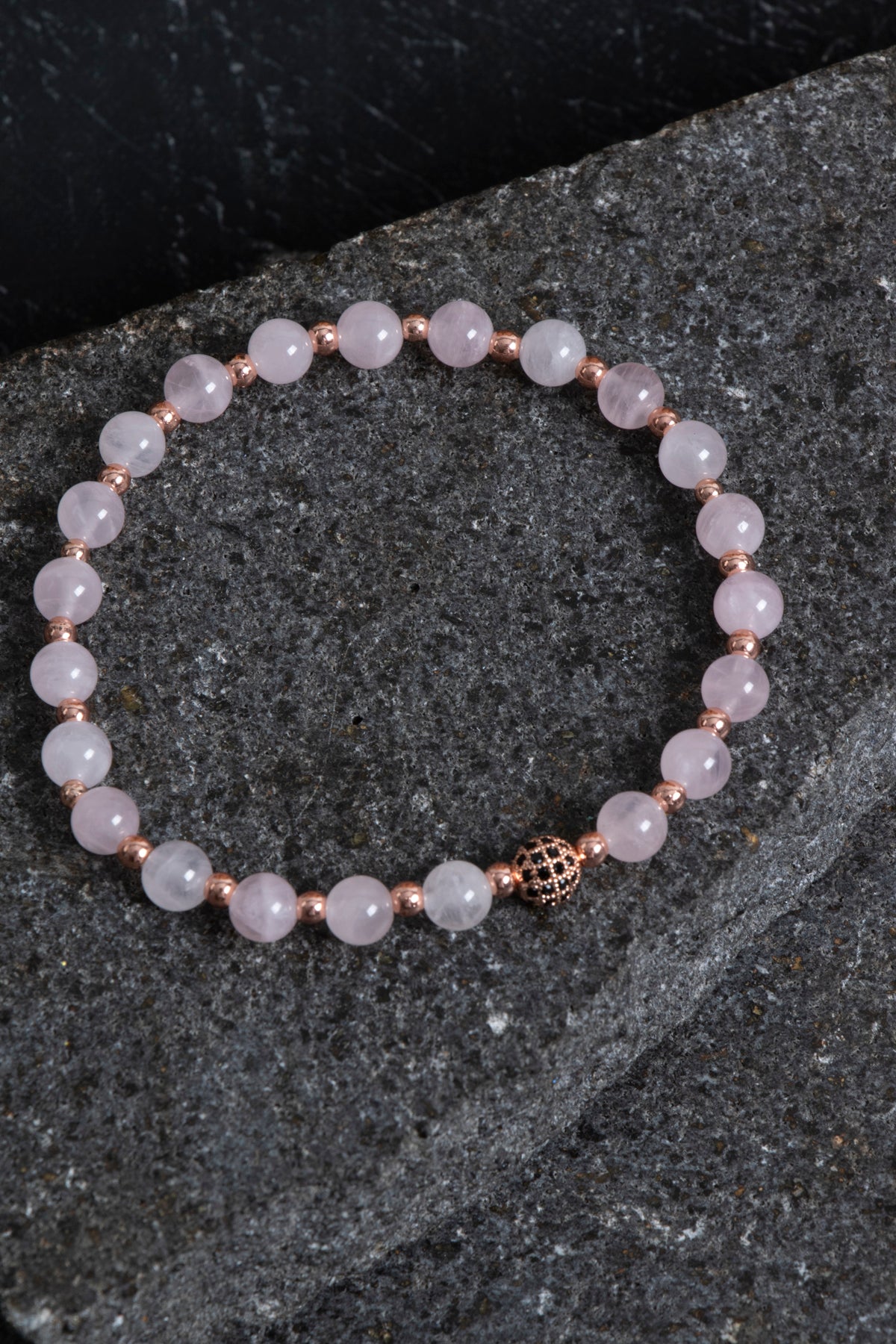 Sertifikalı Pembe Kuvars ve Hematit Doğal Taş Bileklik