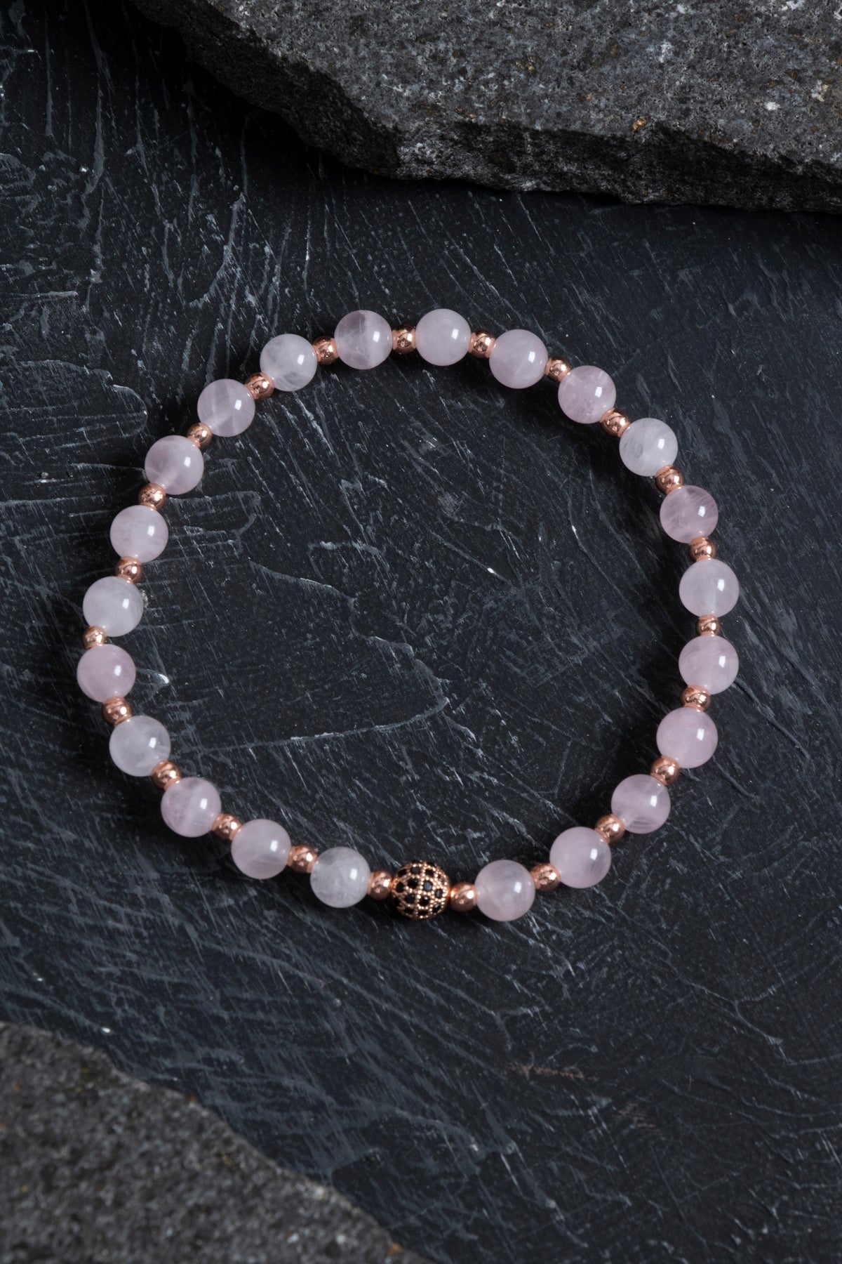 Sertifikalı Pembe Kuvars ve Hematit Doğal Taş Bileklik