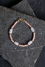 Sertifikalı Rodokrosit, Pembe Kuvars, Hematit Doğal Taş Bileklik 