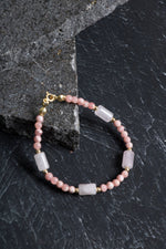 Sertifikalı Rodokrosit, Pembe Kuvars, Hematit Doğal Taş Bileklik 