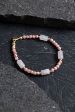 Sertifikalı Rodokrosit, Pembe Kuvars, Hematit Doğal Taş Bileklik 