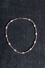 Sertifikalı Rodokrosit, Pembe Kuvars, Hematit Doğal Taş Kolye