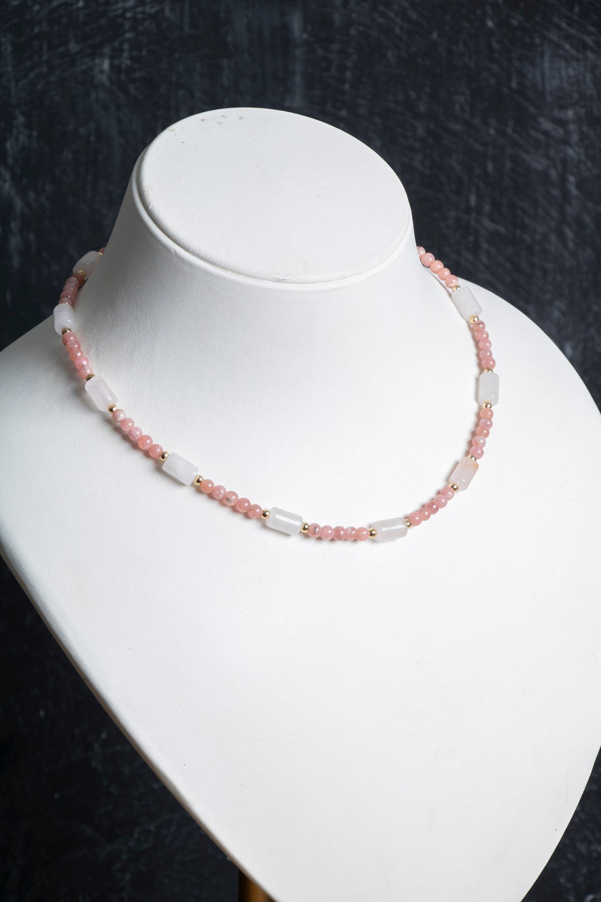 Sertifikalı Rodokrosit, Pembe Kuvars, Hematit Doğal Taş Kolye