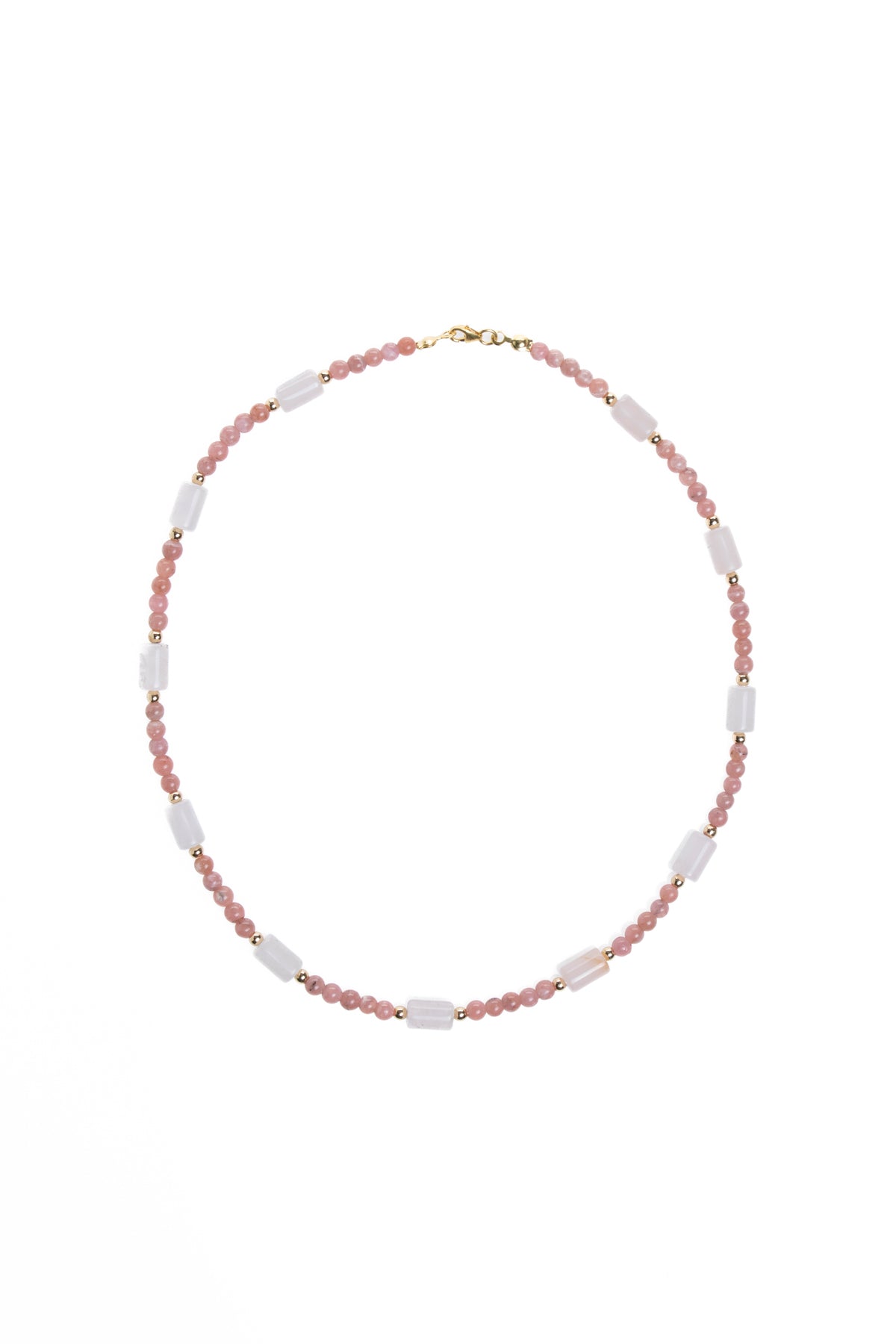 Sertifikalı Rodokrosit, Pembe Kuvars, Hematit Doğal Taş Kolye