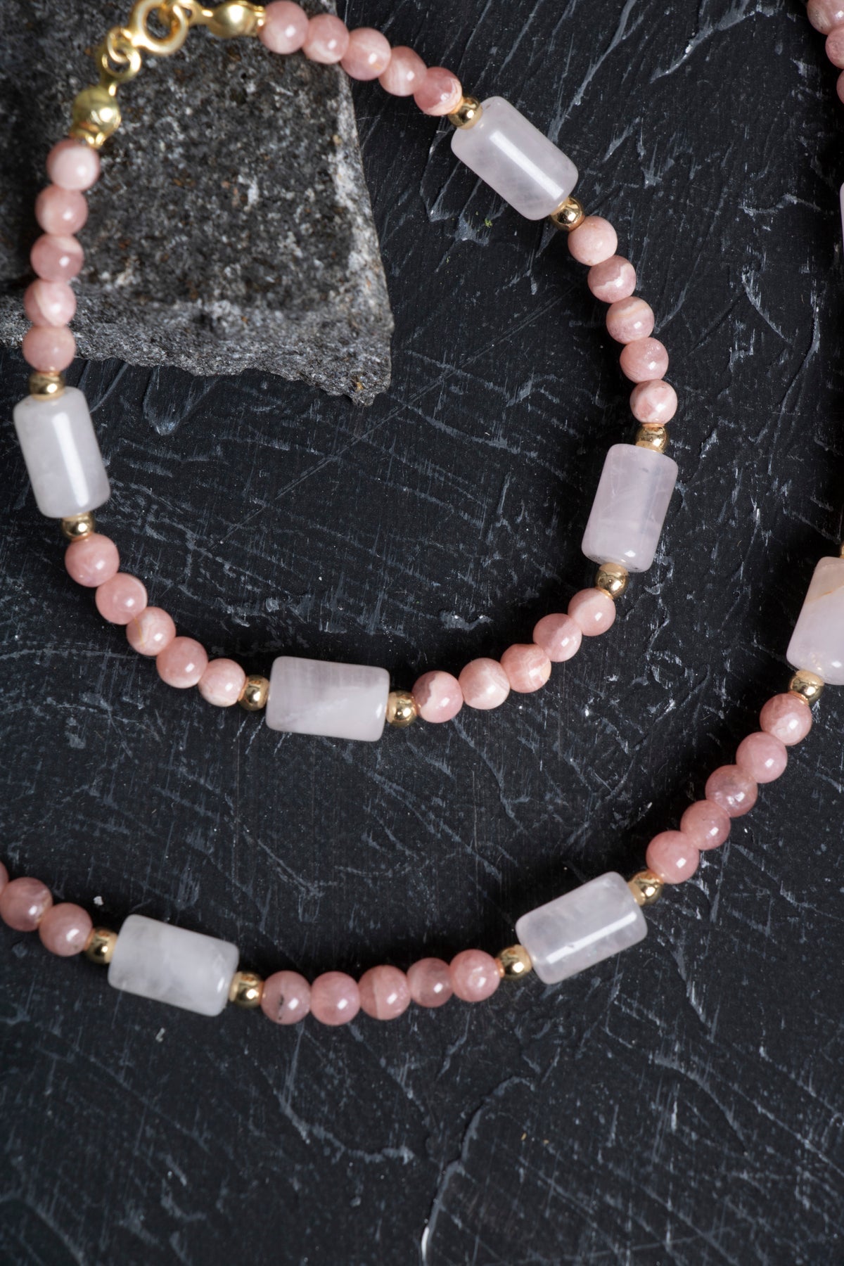 Sertifikalı Rodokrosit, Pembe Kuvars, Hematit Doğal Taş Set