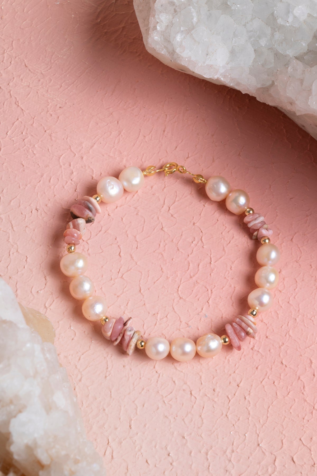 Sertifikalı Rodokrozit, İnci Doğal Taş Gümüş Bileklik 