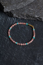 Sertifikalı Rodokrozit, Turkuaz Gümüş Kapama Doğal Taş Bileklik