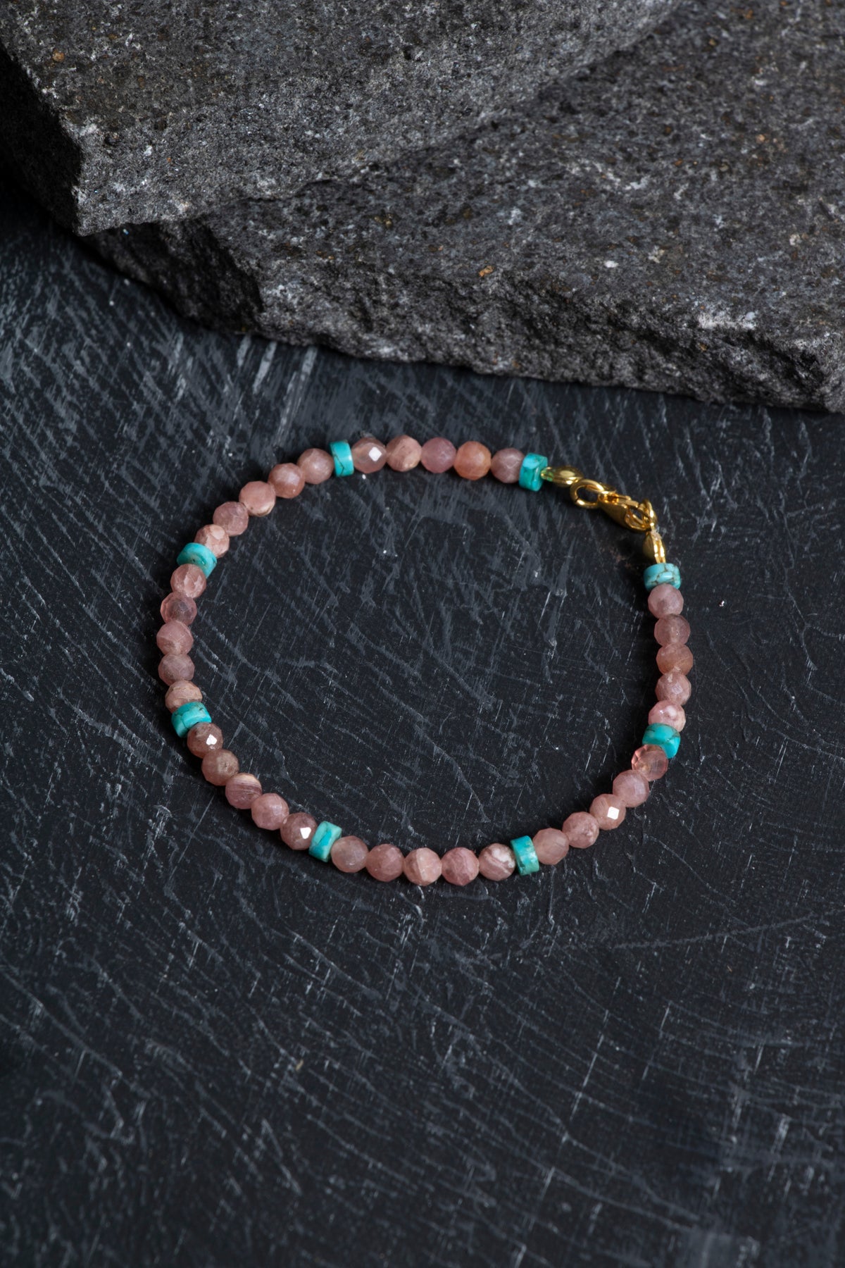 Sertifikalı Rodokrozit, Turkuaz Gümüş Kapama Doğal Taş Bileklik