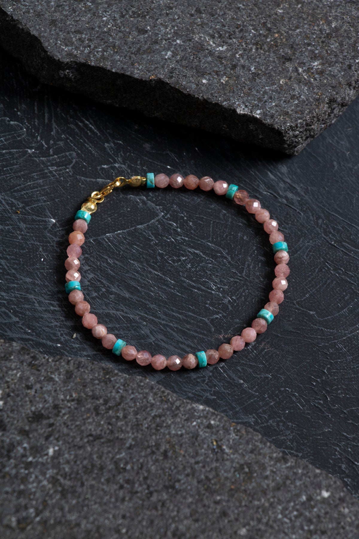 Sertifikalı Rodokrozit, Turkuaz Gümüş Kapama Doğal Taş Bileklik