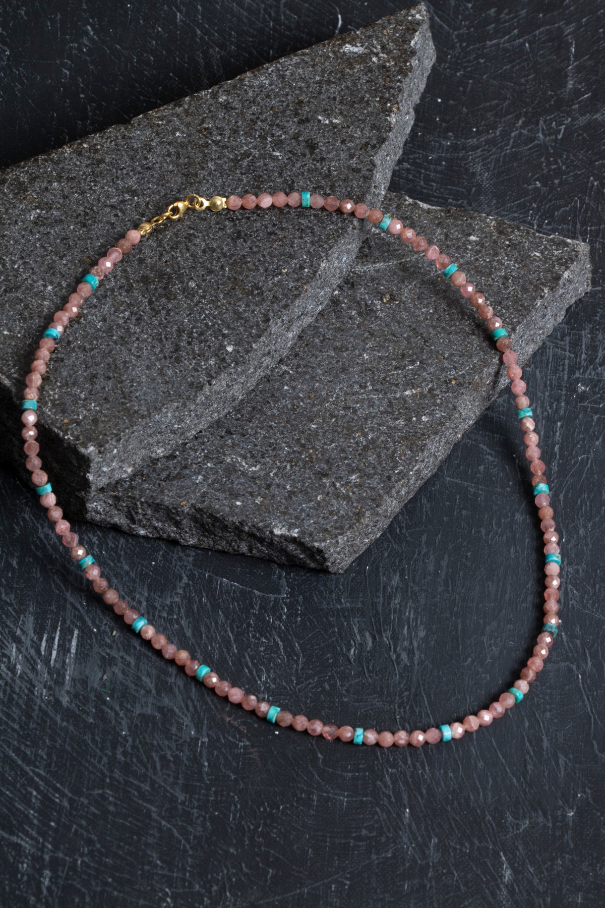 Sertifikalı Rodokrozit, Turkuaz Gümüş Kapama Doğal Taş Kolye