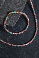 Sertifikalı Rodokrozit, Turkuaz Gümüş Kapama Doğal Taş Set