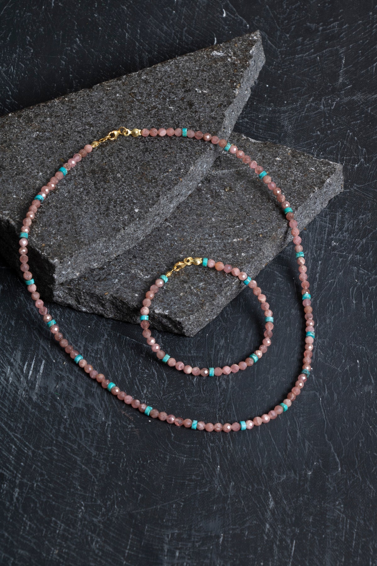 Sertifikalı Rodokrozit, Turkuaz Gümüş Kapama Doğal Taş Set