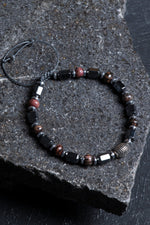 Sertifikalı Rodonit, Hematit Gümüş Aparat Doğal Taş Makrome Bileklik