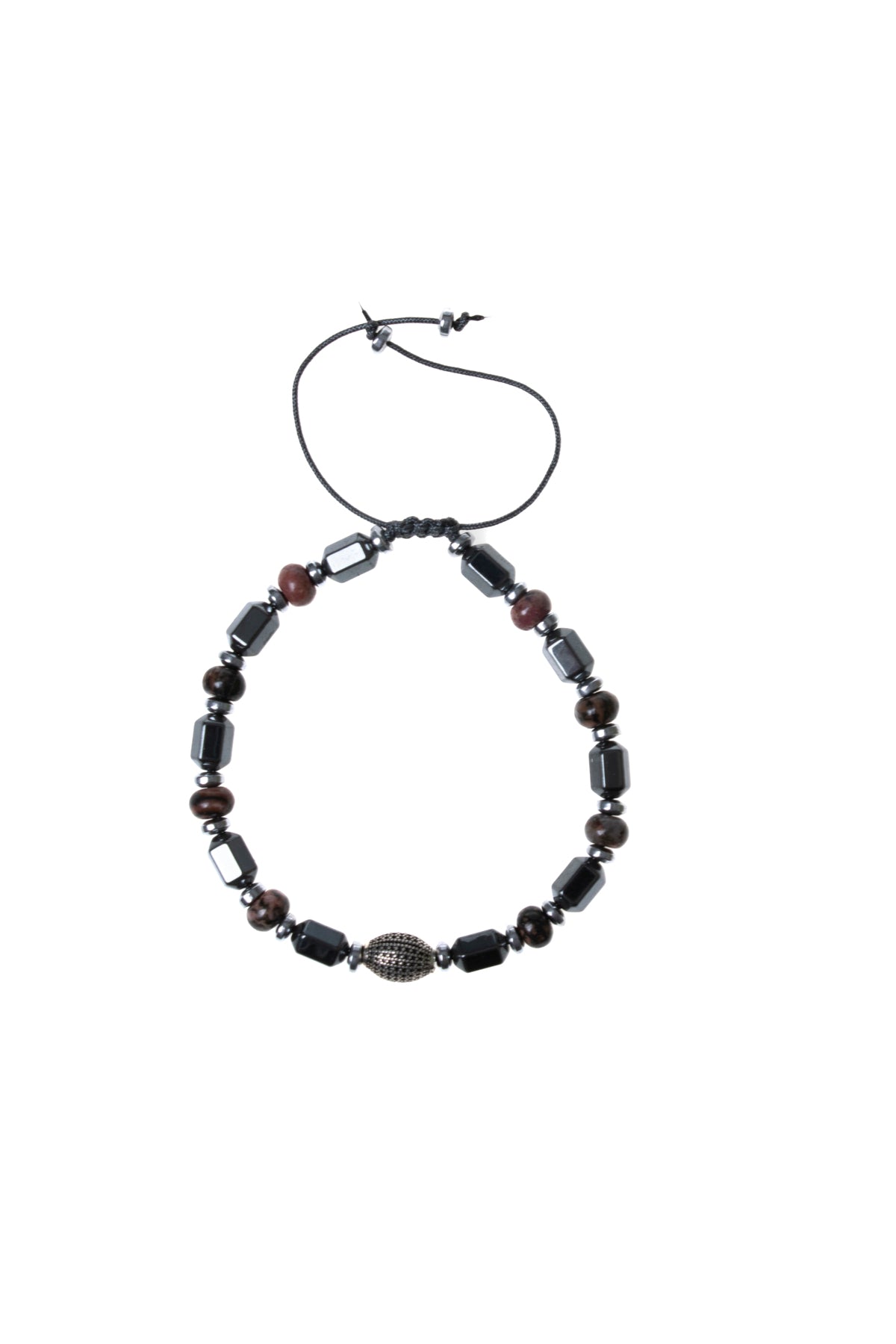 Sertifikalı Rodonit, Hematit Gümüş Aparat Doğal Taş Makrome Bileklik