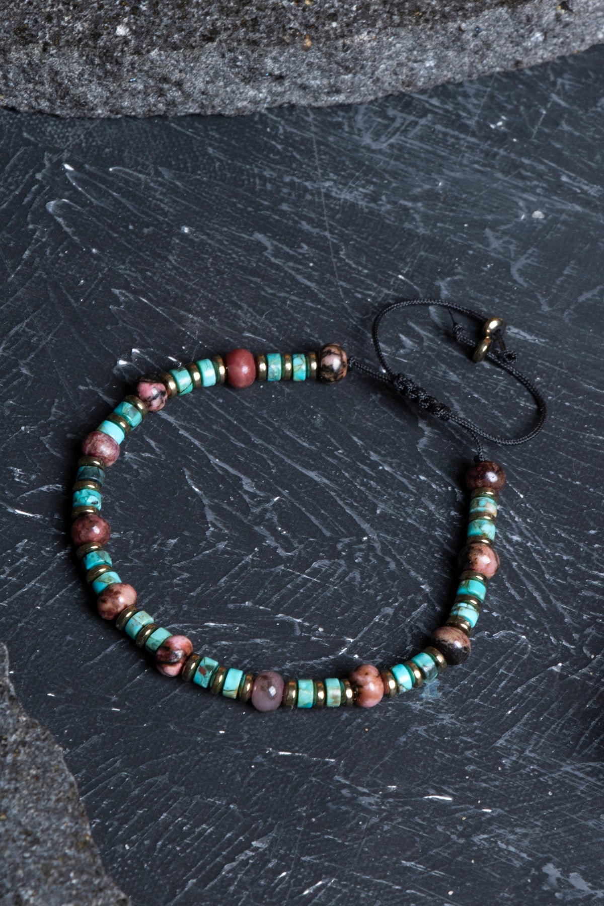 Sertifikalı Rodonit, Turkuaz Doğal Taş Makrome Bileklik