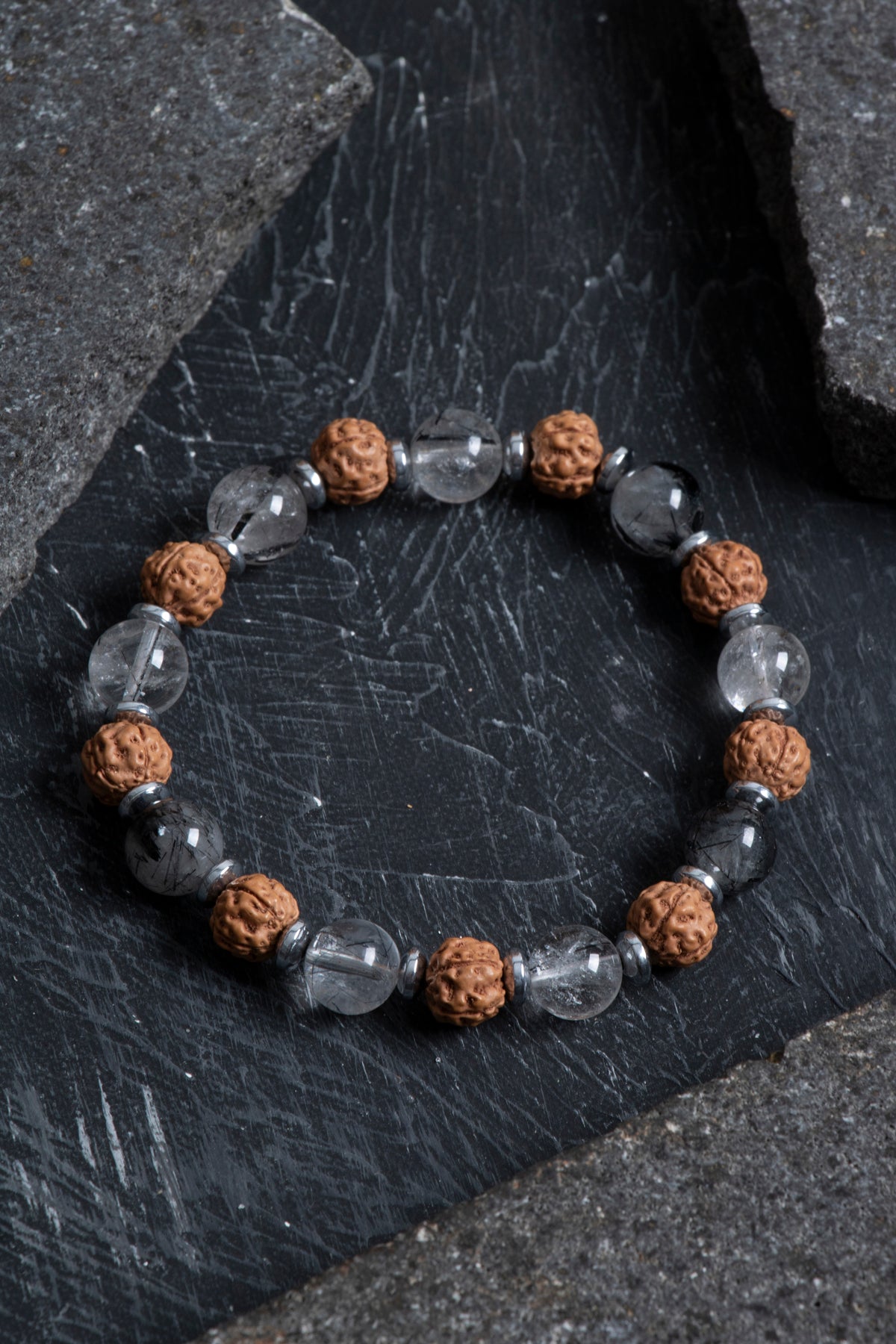 Sertifikalı Rutilli Kuvars, Rudrashka Hematit Doğal Taş Bileklik