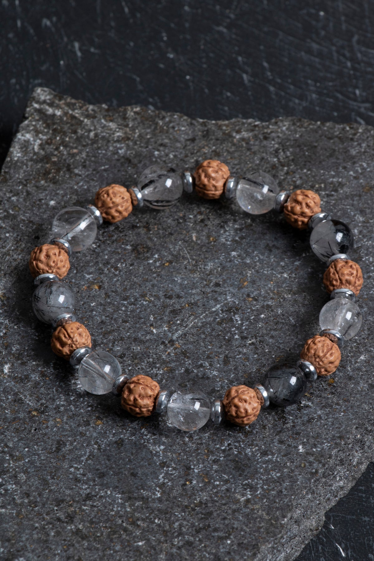 Sertifikalı Rutilli Kuvars, Rudrashka Hematit Doğal Taş Bileklik