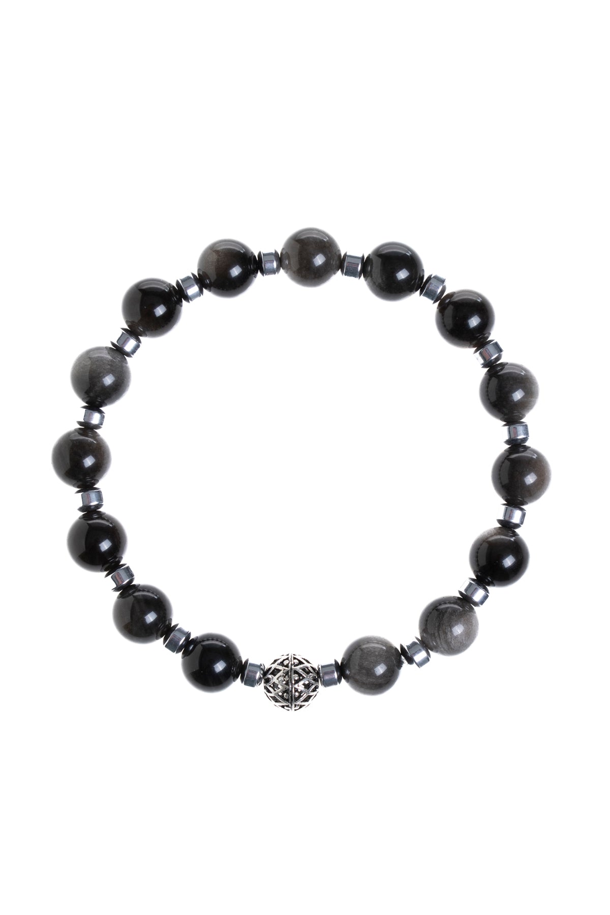 Sertifikalı Silver Obsidyen, Hematit Gümüş Aparat Doğal Taş Bileklik