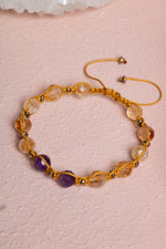 Sertifikalı Sitrin, Ametist Fasetli Doğal Taş Makrome Bileklik 