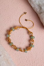 Sertifikalı Sitrin, Aventurin Doğal Taş Makrome Bileklik 