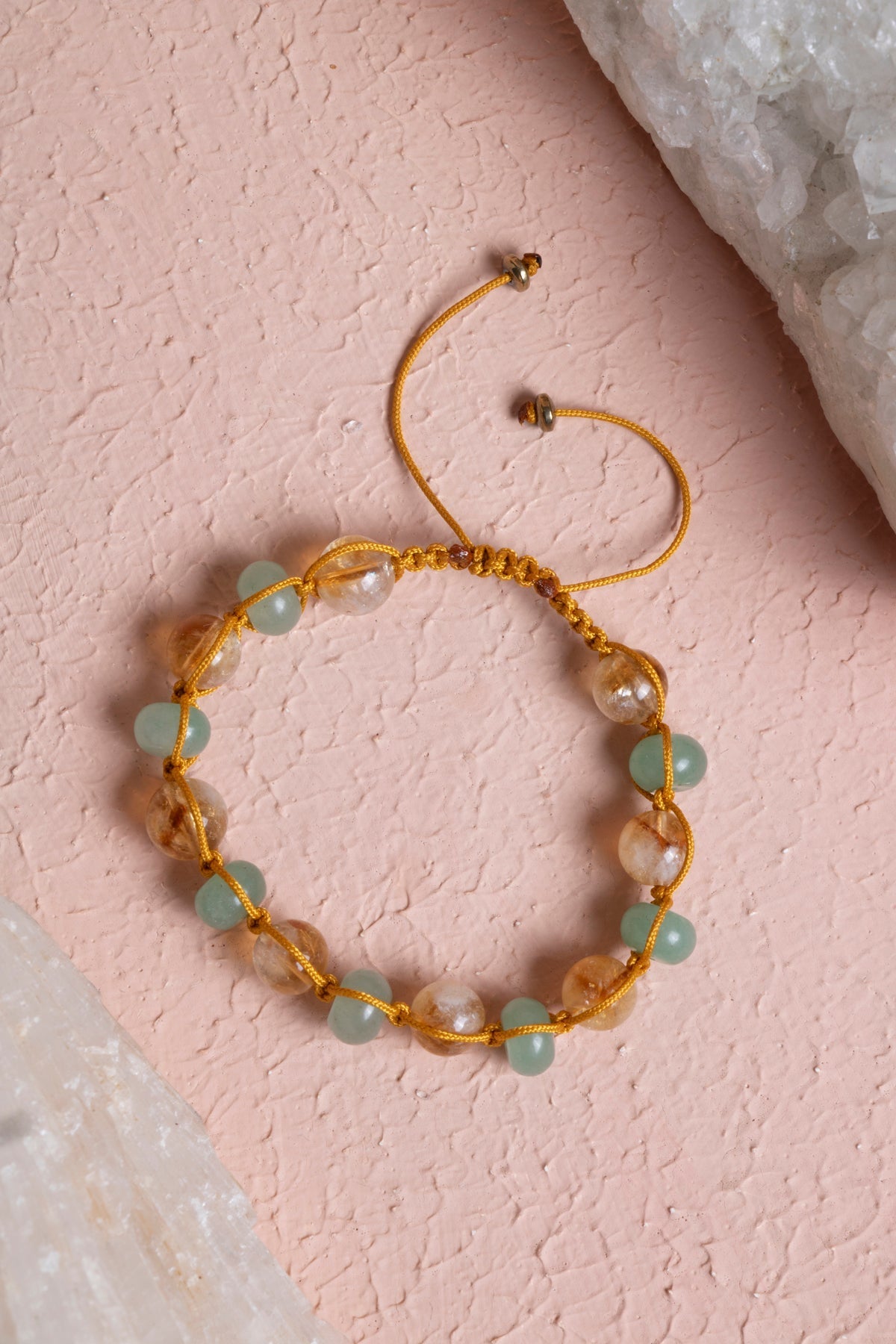 Sertifikalı Sitrin, Aventurin Doğal Taş Makrome Bileklik 