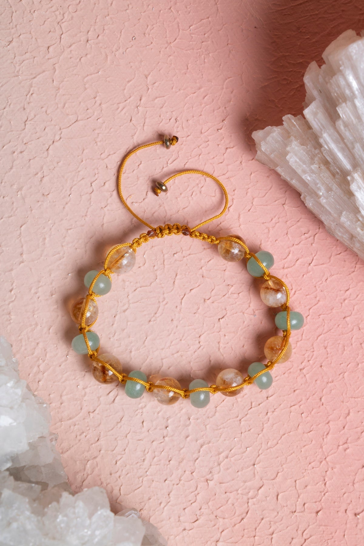 Sertifikalı Sitrin, Aventurin Doğal Taş Makrome Bileklik 