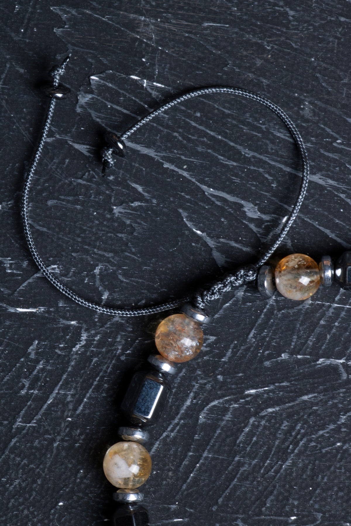 Sertifikalı Sitrin, Hematit Doğal Taş Makrome Bileklik