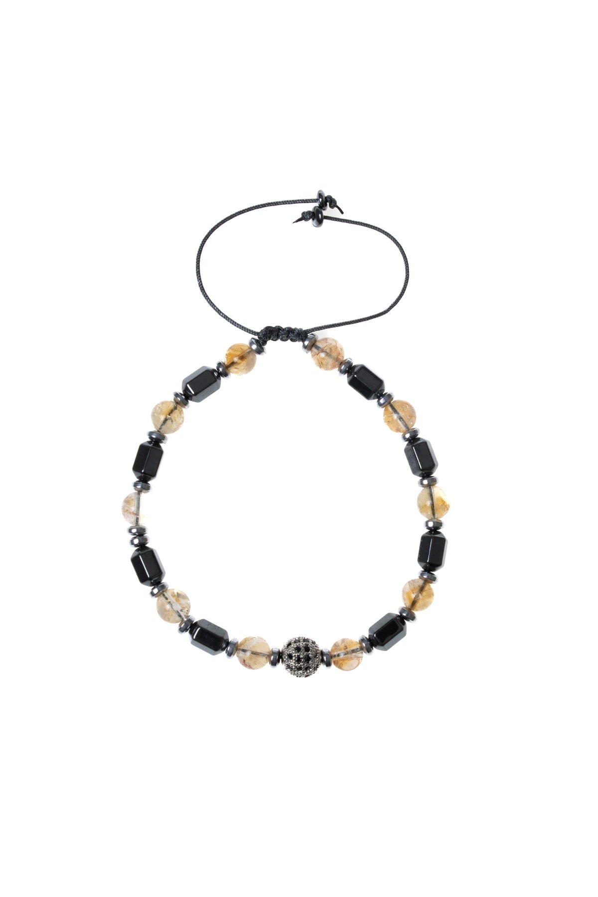 Sertifikalı Sitrin, Hematit Doğal Taş Makrome Bileklik