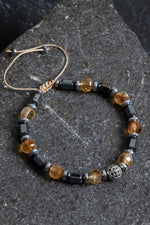 Sertifikalı Sitrin, Hematit Fasetli Doğal Taş Makrome Bileklik