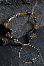 Sertifikalı Sitrin, Hematit Fasetli Doğal Taş Makrome Bileklik