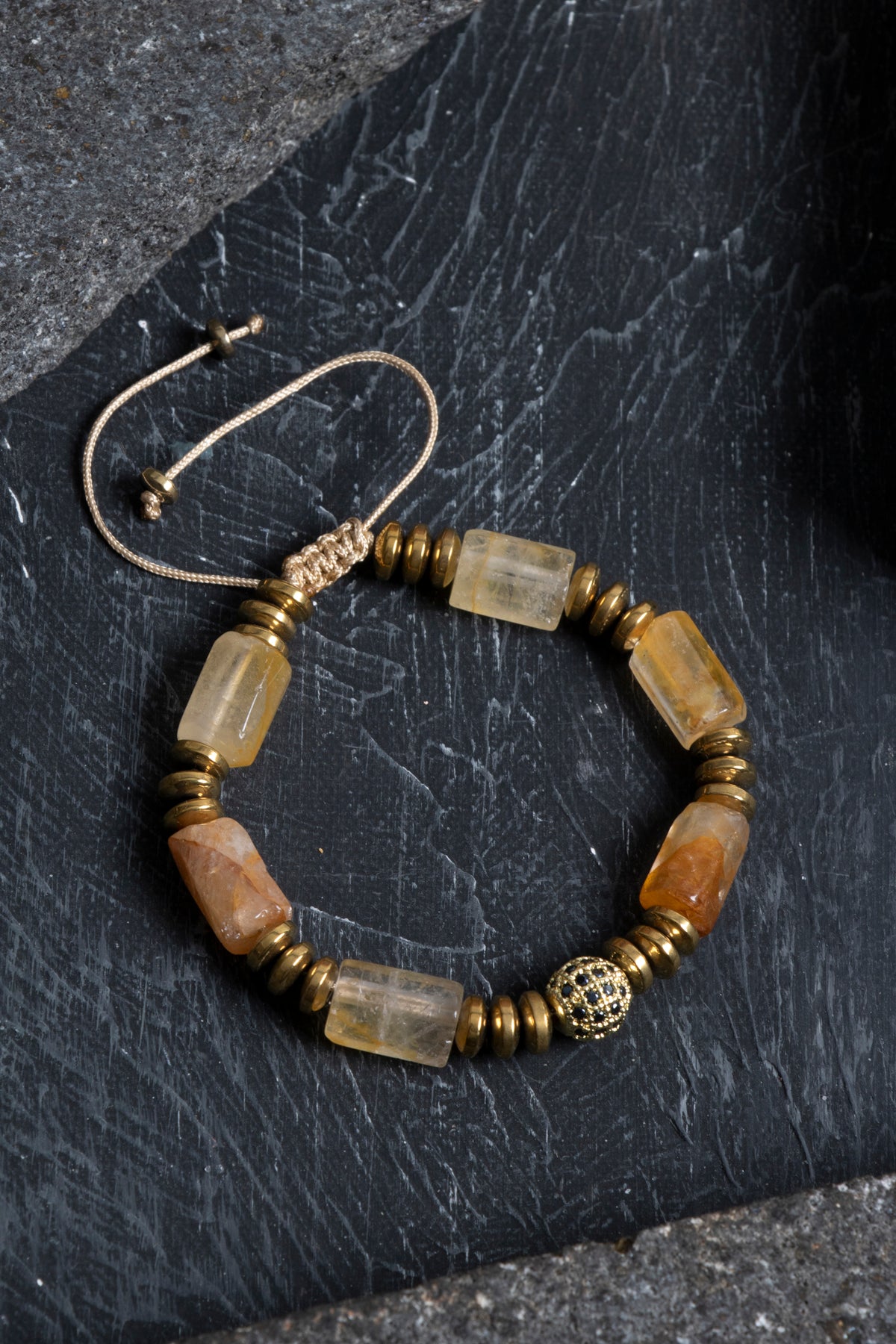 Sertifikalı Sitrin, Hematit Zirkon Aparat Doğal Taş Bileklik